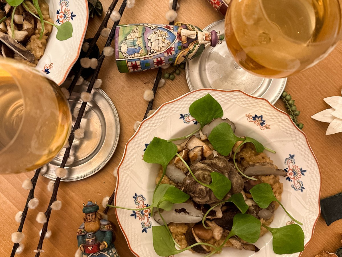 Hoofdgerecht kerstmenu: risotto met shiitake en aardpeer